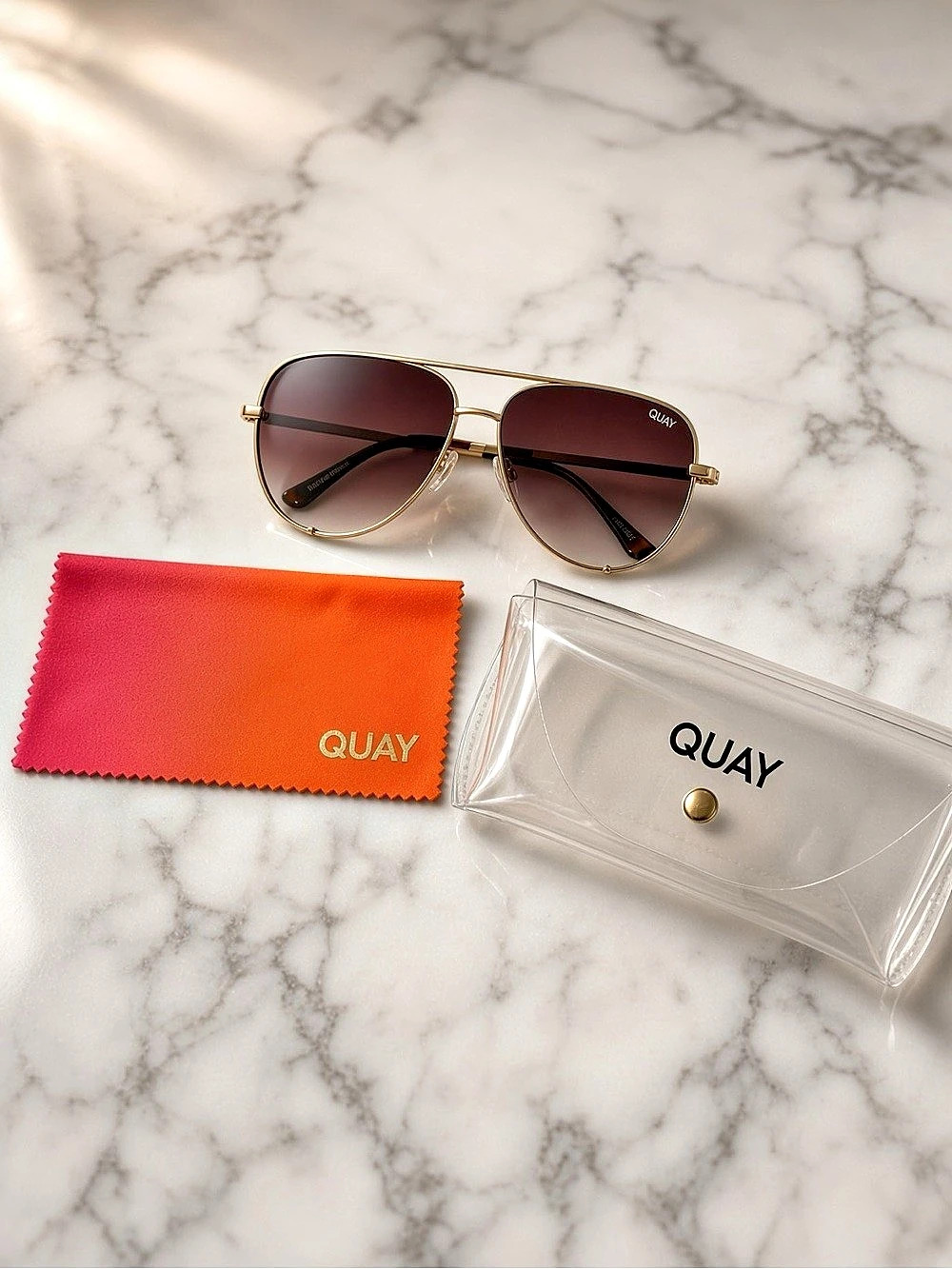 QUAY Women's Gold-Frame Brown Sunglasses Like New